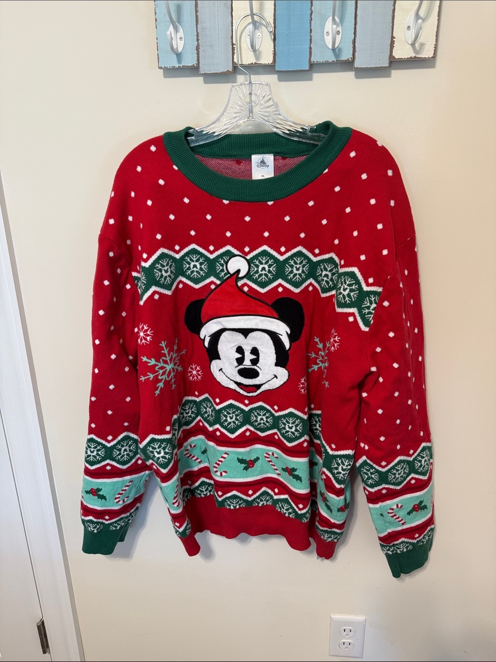Disney Men’s Red, Green, White Mickey Mouse Holiday Crewneck Sweater / Size XXL